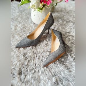 Jimmy Choo Romy 85 Silver Glitter Pumps